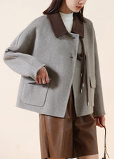 Abrigos de lana con botones chinos y patchwork con borlas grises de moda para invierno